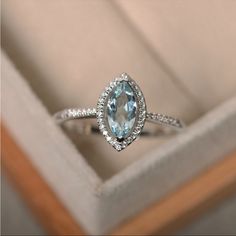 Marquise Aquamarine Ring, March Birthstone. Size 6. Never Worn. Aqua Ring, Birthstone Engagement Rings, Silver Promise Rings, Gray Ring, Memorial Ring, Aquamarine Ring, March Birthstone, Ring Color, Aquamarine Rings