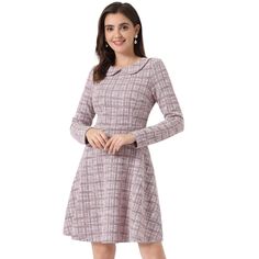 Trendy tweed fabric dresses can update your wardrobe this season. Pair it with a stylish handbag perfectly for a sophisticated and elegant impression, or simply pair this dress with a overcoat. Suitable for spring/autumn and for many occasions, sunch as casual daily, career, tea time, parties with friends, church, school style, and some semi-formal occasions such as interviews, meetings, or ceremonies. Tweed A-line Dress For Work, Fall Tweed A-line Dress For Work, Fall A-line Tweed Dress For Workwear, Office Tweed Dress With Houndstooth Pattern, School Style, Tweed Dress, Tweed Fabric, Plaid Fashion, Pan Collar