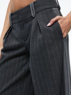 ERIC LOW RISE TROUSER Classic Pinstripe Wide Leg Dress Pants, Classic Pinstripe Wide-leg Dress Pants, Business Casual Wide-leg Pants With Vertical Stripes, Business Casual Wide-leg Striped Pants, Classic Pinstripe Wide-leg Bottoms, Tailored Pinstripe Wide Leg Pants For Formal Occasions, Pinstriped Wide-leg Pants For Business Casual, Pinstripe Wide-leg Pants For Business Casual, Fitted Pinstripe Wide Leg Pants