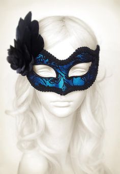 Blue Masquerade Mask For Halloween Party, Blue Masquerade Mask For Halloween Costume Party, Blue Masks And Prosthetics For Carnival Costume Party, Blue Masquerade Mask For Halloween, Blue Halloween Masquerade Mask, Fitted Masquerade Mask For Mardi Gras, Blue Venetian Masquerade Mask For Party, Blue Venetian Masks For Masquerade, Blue Venetian Eye Mask