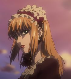 an anime character with long blonde hair wearing a flowered headband and looking off into the distance