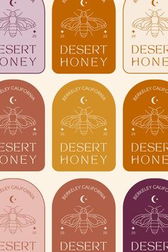 the desert honey labels are shown in different colors