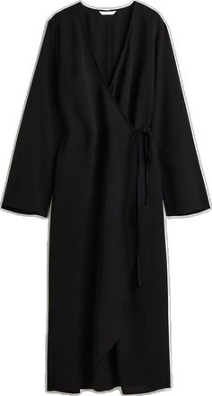 Chic Black Wrap Dress For Fall, Black Long Sleeve Wrap Dress For Date Night, Black Long Sleeve Wrap Dress For Work, Chic Black Wrap Dress For Spring, Black Wrap Dress For Fall Workwear, Black Wrap Dress For Date Night In Fall, Elegant H&m Fall Dress, Elegant H&m Dresses For Fall, H&m V-neck Fall Dresses