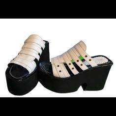 Cute Platform Brand New Never Been Worn. White Top Black Platform Size 5 1/2 Black Platform, White Top, White Tops, Wedge Sandals, White Black, White And Black, Wedges, Black White, Women Shoes