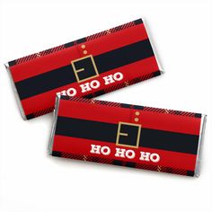 two red and black candy bars with the word ho ho on them