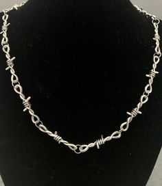 silver barbed wire necklace Barb Wire Necklace, Silver Chain Link Punk Jewelry, Grunge Silver Necklace With Adjustable Chain, Gothic Silver Wire Wrapped Necklace, Silver Chain Link Punk Necklace, Silver Grunge Necklace With Adjustable Chain, Adjustable Silver Grunge Necklace, Silver Grunge Jewelry With Adjustable Chain, Grunge Silver Jewelry With Adjustable Chain