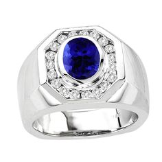 1.55 Carat Oval Men's Ring 14k White Gold with Diamonds. Engagement Rings Tanzanite, Tanzanite Rings, Rings Stone, Gothic Engagement Ring, Gold Silver Jewelry, Gents Ring, Stone Accessories, Tanzanite Jewelry, Men Rings