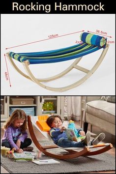 a child's rocking hammock is shown with measurements