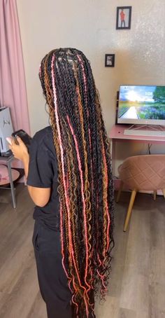 Pink Black And Brown Braids, Black Pink And Brown Braids, Brown And Pink Island Twist, Boho Twist With Color, Long Passion Twists Hairstyle With Color, Cute Baddie Hairstyles Braids, Twist Braids Hairstyles With Color, Pretty Hairstyles Braids