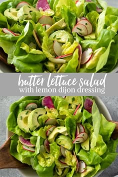 two bowls filled with lettuce salad and radishes