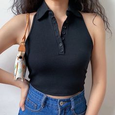 70s Slim Polo Halter Top Thrifting Outfits, Halter Tops Outfit, Pastel Goth Fashion, Fashion 90s, Womens Halter Tops, Tank Top Outfits, Halter Tank Top, Y2k Vibes, Getting Dressed