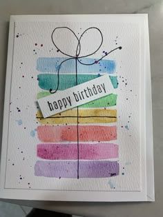 a birthday card with watercolor stripes and a tag that says happy birthday