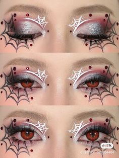 Cool Halloween Eyeliner, Halloween Graphic Liner Makeup, Red Face Paint Ideas, Deadpool Makeup Eye, Deadpool Inspired Makeup, Red Halloween Makeup, Red Goth Makeup, Spider Eyeliner, Deadpool Makeup