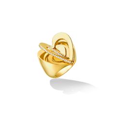 This richly-colored 18K yellow gold heart ring with diamonds from the Endless Collection is sure to be a conversation starter. The moving heart-shaped petals encrusted in .49 carats of brilliant-cut white diamond are simply mesmerizing. Polished gold hearts and pavé-set diamonds catch the light as the petals move. This unique heart-shaped cocktail ring is a piece that you'll wear often because it gives you so much joy. Yellow Gold Heart Ring With Pave Setting For Wedding, Elegant Yellow Gold Heart Ring With Brilliant Cut, Gold Heart Ring With Rose Cut Diamonds, Heart-shaped Diamond Ring With Rose Cut, Gold Heart-shaped Ring With Single Cut Diamonds, Gold Heart Shaped Ring With Single Cut Diamonds, Elegant Heart Ring In Yellow Gold With Diamond Accents, Heart Shaped Gold Ring With Single Cut Diamonds, Luxury Heart-shaped Single Cut Diamond Rings