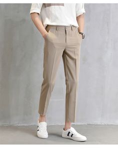 Voguable 2022 New Thin Casual Pants Korea Style Straight Slim Suit Bot – voguable Outfit Cowok, Kpop Fashion Men, Guys Fashion Casual, Boys Formal, Polo Shirt Outfits, Mens Smart Casual Outfits, Minimalist Fashion Men, Colour Combinations Fashion, Korean Face