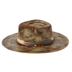 Introducing the ALABAMA Premium Canvas hat. This hat features a polyester band, a suede decorative rope and a feather insert with a bronze pin. The 3.5 inch flat brim is part of the exclusive Stampede Collection, offering a look of classic elegance. Adjustable Brown Boater Hat For Country Events, Brown Felt Hat With Flat Crown For Summer, Brown Flat Crown Felt Hat For Summer, Summer Brown Felt Hat With Flat Crown, Brown Summer Felt Hat With Flat Crown, Adjustable Brown Boater Hat With Flat Brim, Adjustable Straw Hat With Flat Brim For Fall, Western Fedora With Feathers And Flat Brim, Western Style Fedora With Feathers And Flat Brim