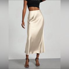 Waist: Fitted - Fitted At Natural Waist. Fabric: Fabric Has No Stretch. Length: Maxi Length. Approx Length 37.5” Cream Skirt, Satin Maxi Skirt, Satin Midi Dress, Women Skirts Midi, Maxi Skirt, Midi Skirt, Womens Skirt, Satin, Midi Dress