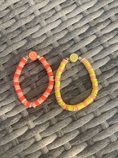 Cute orange and Lemon summer, clay bead bracelets!  Adorable  Handmade bracelets  Made w love & care  Orange= orange  Lemon=yellow  If you would like you bracelet particularly smaller or larger please let me know after you have placed your order.  If you have an questions feel free to message me! Orange Bracelet, Clay Bracelet, Beads Bracelet Design, Oranges And Lemons, Clay Bead, Summer Bracelets