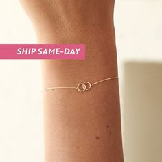 We must say two interlocking circles necklace is a way of symbolizing you and your loved one since it is similar to combine of two people's love.  Choose your own day, gift in your own way on a birthday, your special day or a lovely Friday. D E T A I L S   * Made to Order. * 100% 14k Solid Gold * Choice of Gold Color: Yellow Gold, Rose Gold, White Gold * Charm Height: 6 mm / 0.23 inch * Charm Width: 10 mm / 0.39 inch * Chain length is adjustable from 6 to 7 inches. * Ready to Ship in 1-3 Busines Modern Twist Bracelets As A Gift, Modern Twist Bracelet Jewelry Gift, Minimalist Infinity Jewelry For Promise, 14k Gold Jewelry With A Modern Twist For Gift, Adjustable Infinity Fine Jewelry, Modern Twist 14k Gold Jewelry Gift, Modern Twist 14k Gold Jewelry As Gift, Modern Twist Yellow Gold Jewelry As Gift, Modern Twist Everyday Bracelet Jewelry