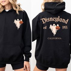 Retro Disneyland California Hoodie,Disneyland Est. 1955 Hoodie,Disneyworld Hoodie,Halloween Sweater,Spooky Ghost Hoodie,Gift for Her ### About Our Products -Youth hoodies do not include drawstrings for added safety. 🚫✨ - Our garments are crafted from a blend of 50% Cotton and 50% Polyester, ensuring both comfort and durability. - The medium-to-heavy weight fabric ensures long-lasting wear. - For your convenience, a tear-away label is included. - It provides a loose, comfortable fit that maintai Black Mickey Mouse Hooded Hoodie, Black Mickey Mouse Hoodie, Disney Sweatshirt For Fall Streetwear, Mickey Mouse Hooded Sweatshirt For Fall, Hooded Mickey Mouse Sweatshirt For Fall, Disney Long Sleeve Hoodie For Fan Events, Disney Hoodie With Long Sleeves For Fall, Disney Hoodie For Fall, Disney Long Sleeve Hoodie For Fall