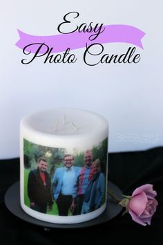 an easy photo candle sits next to a pink rose on a black surface with the words easy photo candle above it