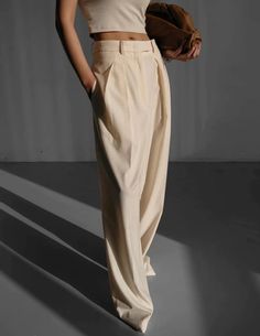 CEYLA HIGH WAISTED TROUSERS IVORY – SANNA New York The Frankie Shop, Leg Belt, Frankie Shop, Photoshoot Concept, High Waisted Trousers, Pin Tucks, Small Waist, Long Length, Woven Fabric