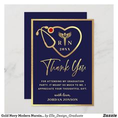 a thank card with the words rnny on it and a gold heart in the center