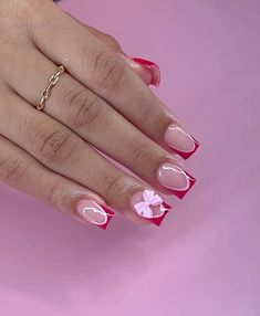 Short Red and pink with a bow square shape type of nails #nailsofinstagram #nailstagram #nailsoftheday #shortnailsideas Short Simple Nails, Type Of Nails, Acrylic Designs, Nails Inspo, Types Of Nails, Square Shape, Simple Nails, Short Nails, Nail Inspo