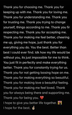 an image of someone's thank message for her