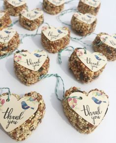 heart shaped bird seed treats with thank you tags