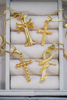 18K Gold Filled Cross Necklace, Gold Filled Cross Necklace, Cross Pendant, Christmas Gifts NECKLACE DETAILS - Style 1; gold-filled; height is approx. 1.25'' - Style 2; gold-filled; height is approx. 1.25'' - Style 3; gold plated; height is approx. 1.25'' - Style 4; gold plated; height is approx. 1'' - Style 5; gold-filled; height is approx. 1'' - Box chain; gold plated stainless steel; length is approx. 17.5'' All Items Are - 100% hypoallergenic, Lead & Nickel Free We beautifully package every i Gold Gothic Jewelry With Adjustable Chain, Gothic Gold Necklace With Clavicle Chain, Gothic Gold Jewelry With Adjustable Chain, Gothic Gold Pendant Necklace, Gothic Gold Cross Pendant Jewelry, Gothic Gold Necklace With Adjustable Chain, Gold Gothic Necklace For Gift, Gothic Gold Necklace For Gift, Box Chain Gold