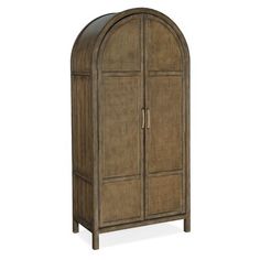 a tall wooden cabinet with an arched top and two doors on one side, the door is