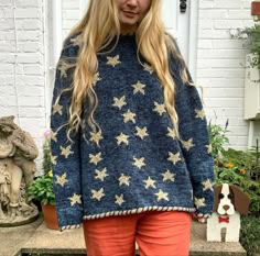 Star Jumper Outfit, Knitting Cottagecore, Crochet Star Jumper, Light Fall Outfits, Star Sweater Outfit, Starry Sweater, Chunky Wool Crochet, Vintage Sweater Outfit, Knit Star