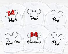 ** KEY FEATURES Minnie Mouse Mom Shirt, Mickey Mouse Dad Shirt, Pop Shirt, Mickey Mouse Grandpa Shirt, Minnie Mouse Grandma Shirt, Family Matching Tee ** ABOUT US: If you are you looking for a customized comfy, soft and lovely apparels\ welcome our store !! For your questions, please feel free to message. We will get back to you asap.  ** HOW TO ORDER: You can easily place an order! Dont forget to check the color, size and description of this listing. - Choose the size and color from the first d Mickey Mouse Shirt Ideas, Cute Mickey Mouse T-shirt For Fans, Minnie Mouse Mom And Dad Shirts, Minnie Grandma Shirt, Mickey Mouse Design, Playful Cotton T-shirt With Minnie Mouse, Pop Pop Shirts, Mickey Mouse Shirts, Minnie Mouse Theme