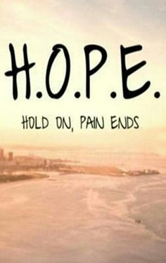 the words hope hold on pan ends are written in black ink over an image of a beach