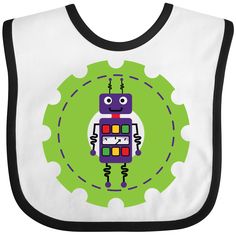 Robot Toy Gear Baby Bib White and Black $9.99 www.homewiseshopperkids.com Cute White Bib For Playtime, Playful Washable Bib For Playtime, White Reusable Bib For Playtime, Playful White Machine Washable Bib, Playful Cotton Bib, Machine Washable, Baby Girl Bib, Robot Toy