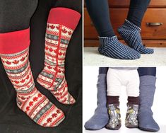 four different pictures of socks and leggings, one with the legs in striped socks