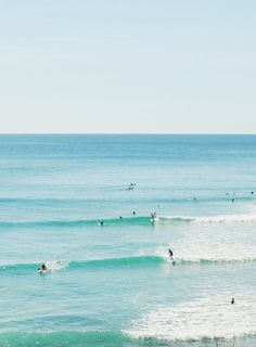 several surfers are out in the ocean on their surfboards