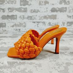 New Origin: Imported Sole Material: Synthetic Outer Material: Leather Closure Type: Slip On Leather: Material Sandal: - Heeled Slip On Closure Orange Leather Heels With Heel Loop, Orange High Heel Synthetic Sandals, Orange Closed Toe Sandals With Heel Strap, Orange High Heel Leather Mules, Orange Closed Toe Evening Sandals, Orange Open Heel Synthetic Heels, Evening Closed Toe Orange Sandals, Orange Open Heel Heels With Padded Heel, Orange Synthetic Heels With Heel Strap