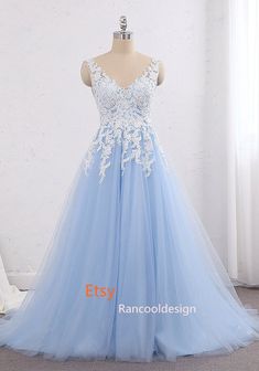 Sky Blue Tulle Dress Quinceanera Dress Girl Graduation Party | Etsy Prom Dresses Blue Light Sparkle, Sky Blue Wedding Dress, Light Blue Sweet 16 Dresses, Sweet Sixteen Dresses Long, Simple Quinceanera Dresses, Sky Blue Prom Dress, Pageant Dresses For Teens, Graduation Dresses Long, Blue Tulle Dress