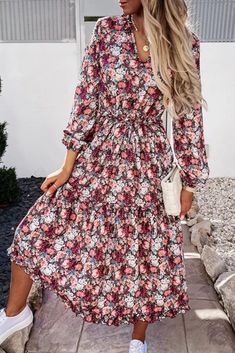 US$ 37.47 - Summer Floral Print Boho Dress Women Long Sleeve V Neck Ruffles Pleated Dresses Party Holiday Sashes Dresses Vestidos - www.streetally.com Bohemian Tie Waist Dress For Fall, Bohemian Fall Dress With Tie Waist, Bohemian Non-stretch Dress For Garden Party, Fall Bohemian Dress With Tie Waist, Spring Bohemian Chiffon Midi Dress, Fall Bohemian Floral Dress For Garden Party, Bohemian Floral Dress For Garden Party With Ruffle Hem, Bohemian Tiered Floral Dress For Beach, Bohemian Tiered Chiffon Dress