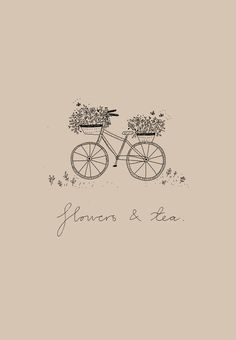 a drawing of a bicycle with flowers in the basket