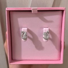 Swan Earrings, Pav White Crystals, Rhodium Plated. Bought And Never Worn, Only Tried At Store. New Pink Swarovski Box Included. Swarovski Swan Earrings, Swan Earrings, Swarovski Swan, Pink Swarovski, White Crystals, Swarovski Jewelry, Swarovski Earrings, White Silver, Dream Jewelry