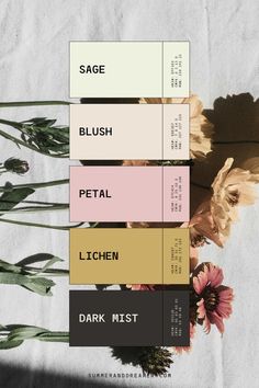 flowers are arranged on top of each other with the words'dark mist'in them