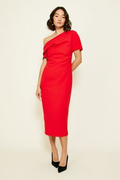 PHILLIPA MIDI DRESS Cocktail Dress Midi, Cocktail Midi Dress, Red Cocktails, Line Dot, Red Cocktail, Red Cocktail Dress, Ruched Midi Dress, Midi Cocktail Dress, Dress Midi