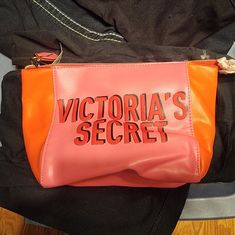 Victoria's Secret Brand New With Tags Makeup Bag. Victoria Secret Makeup, Cosmetic Bags, Victoria's Secret Pink, Secret Pink, Pink Orange, Orange Pink, Color Orange, Cosmetic Bag, Makeup Bag