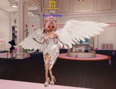 a very cute doll with big white wings