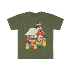 Add some fun to your wardrobe with this blast-from-the-past design. It's school time, and these kids really love their teacher. The unisex soft-style t-shirt puts a new spin on casual comfort. Made from very soft materials, this tee is 100% cotton for solid colors. Heather colors and sports grey include polyester. The shoulders have twill tape for improved durability. There are no side seams. The collar is made with ribbed knitting to prevent curling damage.  .: 100% ring-spun cotton (fiber cont Graphic Tee For Back To School Events, Fun Graphic Print T-shirt For School, Graphic Tee For Back To School, School T-shirt With Short Sleeves, School Graphic Tee With Funny Print, Fun Crew Neck T-shirt, Short Sleeve School T-shirt, Funny T-shirt For School, Unisex Short Sleeve T-shirt For School