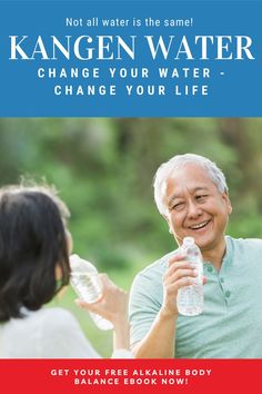 an older man and woman drinking water together with the text, not all water is the same