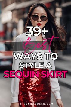 "Find the perfect outfit to wear with your sequin skirt and feel like a fashionista with our blog post. From trendy crop tops to classic button-downs, we've got 39 outfit ideas for every style. #sequinskirt #outfitideas #fashionista" Top For Sequin Skirt, Sequin Mini Skirts Outfits, Sequin Skirt Sneakers Outfit, Sequin Mini Skirt Outfit Casual, Red Sequin Skirt Outfit Holidays, Sequence Outfit Ideas, Shoes To Wear With Mini Skirt, Burgundy Sequin Skirt Outfit, Black Sequin Skirt Outfit Casual